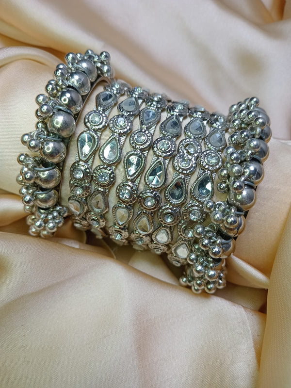 Silver plated 2 kada / 6 bangles set