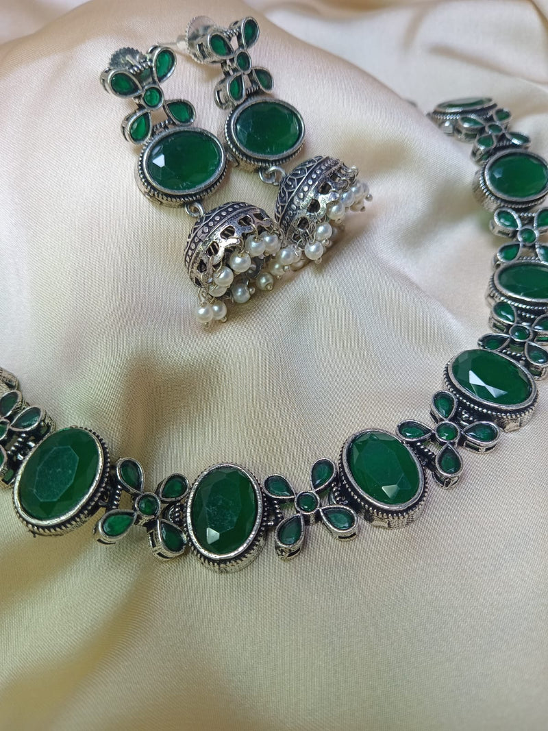 Antique necklace with green stone with jhumky
