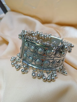 Set of 2 Adjustable Silver-Plated Kada with Bell Beads