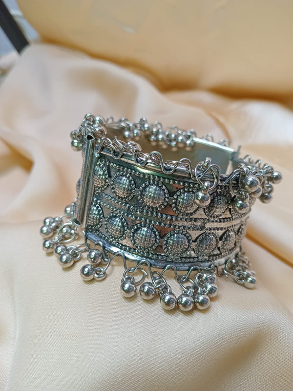 Set of 2 Adjustable Silver-Plated Kada with Bell Beads