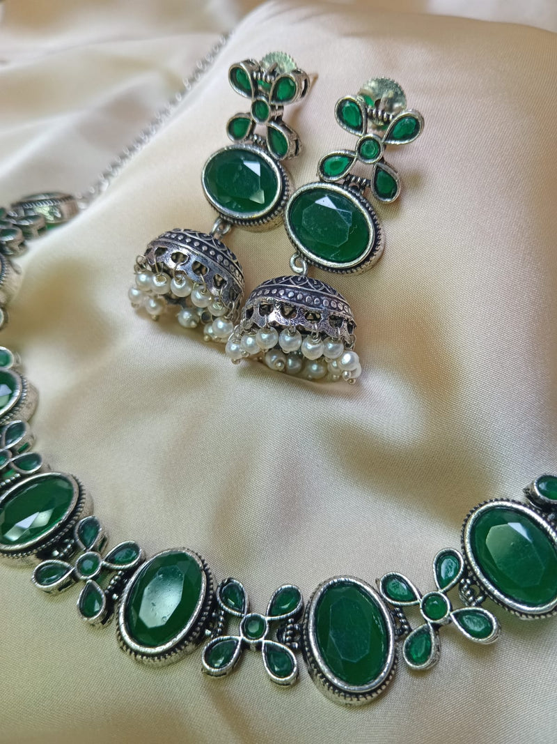 Antique necklace with green stone with jhumky