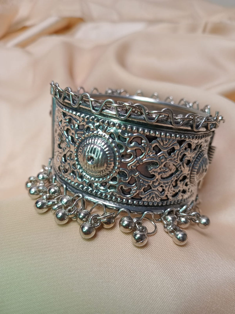 Set of 2 Adjustable Silver-Plated Kada with Bell Beads