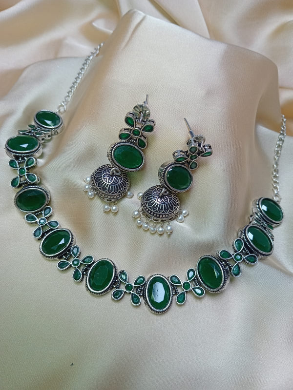 Antique necklace with green stone with jhumky